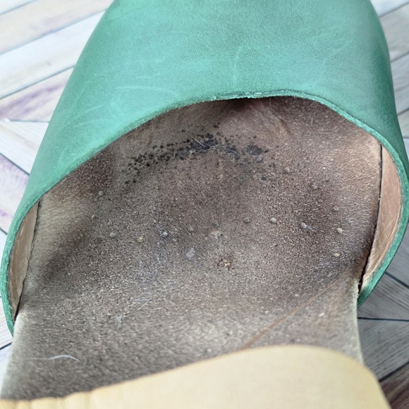 Dansko Thea Wooden Sandals Size 40 US 9 Green Tan Leather Clogs Mary Jane Heels - Picture 8 of 9